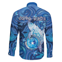 Personalised Northern Mariana Islands Family Matching Off Shoulder Maxi Dress and Hawaiian Shirt Galaxy Polynesian Shark Tattoo - Polynesian Pride