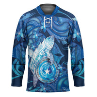 Personalised Northern Mariana Islands Hockey Jersey Galaxy Polynesian Shark Tattoo DT05 Unisex Blue - Polynesian Pride