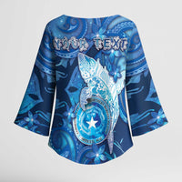 Personalised Northern Mariana Islands Kimono Sleeve Blouse Galaxy Polynesian Shark Tattoo - Polynesian Pride