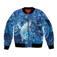 Personalised Northern Mariana Islands Sleeve Zip Bomber Jacket Galaxy Polynesian Shark Tattoo DT05 Unisex Blue - Polynesian Pride