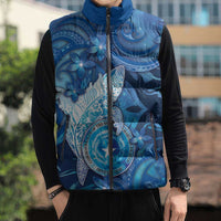 Personalised Northern Mariana Islands Sleeveless Puffer Jacket Galaxy Polynesian Shark Tattoo - Polynesian Pride