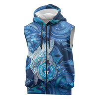 Personalised Northern Mariana Islands Sleeveless Zip Hoodie Galaxy Polynesian Shark Tattoo DT05 Blue - Polynesian Pride