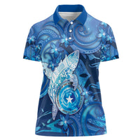 Personalised Northern Mariana Islands Women Polo Shirt Galaxy Polynesian Shark Tattoo - Polynesian Pride