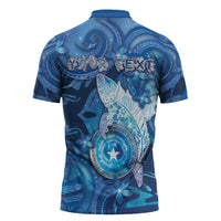 Personalised Northern Mariana Islands Zipper Polo Shirt Galaxy Polynesian Shark Tattoo - Polynesian Pride