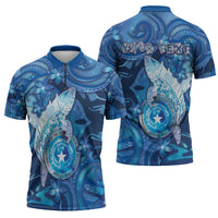 Personalised Northern Mariana Islands Zipper Polo Shirt Galaxy Polynesian Shark Tattoo DT05 - Polynesian Pride