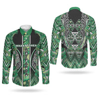 Aotearoa Whakatohea Couples Matching Long Sleeve Bodycon Dress and Long Sleeve Button Shirt Maori Tribal Green Abalone Paua Shell Pattern DT05 - Polynesian Pride