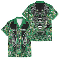 Aotearoa Whakatohea Family Matching Off Shoulder Maxi Dress and Hawaiian Shirt Maori Tribal Green Abalone Paua Shell Pattern DT05 Dad's Shirt - Short Sleeve Green - Polynesian Pride