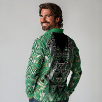 Aotearoa Whakatohea Long Sleeve Polo Shirt Maori Tribal Green Abalone Paua Shell Pattern DT05 - Polynesian Pride