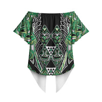 Aotearoa Whakatohea Off Shoulder Wrap Waist Top Maori Tribal Green Abalone Paua Shell Pattern DT05 - Polynesian Pride