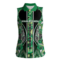 Aotearoa Whakatohea Women Sleeveless Polo Shirt Maori Tribal Green Abalone Paua Shell Pattern DT05 Female Green - Polynesian Pride