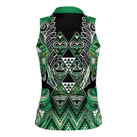 Aotearoa Whakatohea Women Sleeveless Polo Shirt Maori Tribal Green Abalone Paua Shell Pattern DT05 - Polynesian Pride