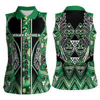 Aotearoa Whakatohea Women Sleeveless Polo Shirt Maori Tribal Green Abalone Paua Shell Pattern DT05 - Polynesian Pride