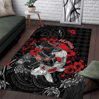 Hawaiian And Japanese Area Rug Aloha Koi Fish Palaka Patterns - Polynesian Pride
