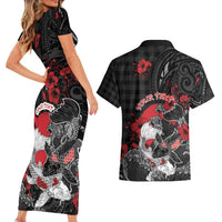 Personalised Hawaiian And Japanese Couples Matching Short Sleeve Bodycon Dress and Hawaiian Shirt Aloha Koi Fish Palaka Patterns - Polynesian Pride