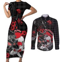 Personalised Hawaiian And Japanese Couples Matching Short Sleeve Bodycon Dress and Long Sleeve Button Shirt Aloha Koi Fish Palaka Patterns - Polynesian Pride