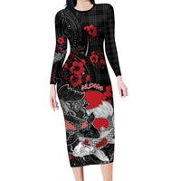 Personalised Hawaiian And Japanese Family Matching Long Sleeve Bodycon Dress and Hawaiian Shirt Aloha Koi Fish Palaka Patterns - Polynesian Pride