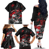 Personalised Hawaiian And Japanese Family Matching Off The Shoulder Long Sleeve Dress and Hawaiian Shirt Aloha Koi Fish Palaka Patterns - Polynesian Pride