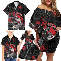 Personalised Hawaiian And Japanese Family Matching Off Shoulder Short Dress and Hawaiian Shirt Aloha Koi Fish Palaka Patterns - Polynesian Pride