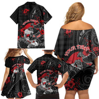 Personalised Hawaiian And Japanese Family Matching Off Shoulder Short Dress and Hawaiian Shirt Aloha Koi Fish Palaka Patterns - Polynesian Pride