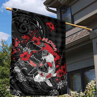 Hawaiian And Japanese Garden Flag Aloha Koi Fish Palaka Patterns - Polynesian Pride