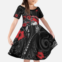 Personalised Hawaiian And Japanese Kid Short Sleeve Dress Aloha Koi Fish Palaka Patterns - Polynesian Pride
