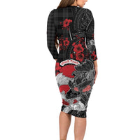 Personalised Hawaiian And Japanese Long Sleeve Bodycon Dress Aloha Koi Fish Palaka Patterns - Polynesian Pride