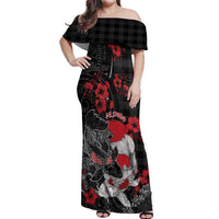 Personalised Hawaiian And Japanese Off Shoulder Maxi Dress Aloha Koi Fish Palaka Patterns - Polynesian Pride