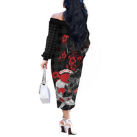 Personalised Hawaiian And Japanese Off The Shoulder Long Sleeve Dress Aloha Koi Fish Palaka Patterns - Polynesian Pride