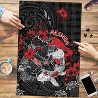 Hawaiian And Japanese Puzzle Aloha Koi Fish Palaka Patterns DT05 Black - Polynesian Pride