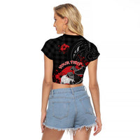 Personalised Hawaiian And Japanese Raglan Cropped T Shirt Aloha Koi Fish Palaka Patterns DT05 - Polynesian Pride