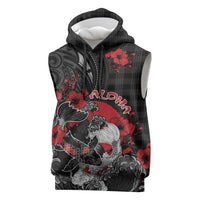 Personalised Hawaiian And Japanese Sleeveless Hoodie Aloha Koi Fish Palaka Patterns DT05 Black - Polynesian Pride