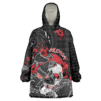 Personalised Hawaiian And Japanese Wearable Blanket Hoodie Aloha Koi Fish Palaka Patterns DT05 One Size Black - Polynesian Pride