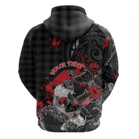 Personalised Hawaiian And Japanese Zip Hoodie Aloha Koi Fish Palaka Patterns DT05 - Polynesian Pride