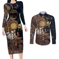Hawaii Makahiki Couples Matching Long Sleeve Bodycon Dress and Long Sleeve Button Shirt Polynesian Sky And Earth - Polynesian Pride