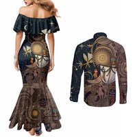 Hawaii Makahiki Couples Matching Mermaid Dress and Long Sleeve Button Shirt Polynesian Sky And Earth - Polynesian Pride