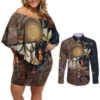 Hawaii Makahiki Couples Matching Off Shoulder Short Dress and Long Sleeve Button Shirt Polynesian Sky And Earth - Polynesian Pride