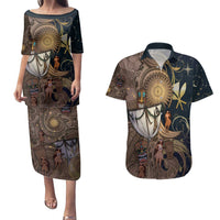 Hawaii Makahiki Couples Matching Puletasi and Hawaiian Shirt Polynesian Sky And Earth DT05 Gold - Polynesian Pride