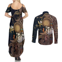 Hawaii Makahiki Couples Matching Summer Maxi Dress and Long Sleeve Button Shirt Polynesian Sky And Earth - Polynesian Pride