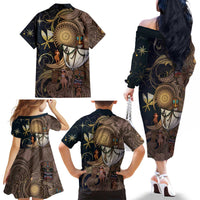 Hawaii Makahiki Family Matching Off The Shoulder Long Sleeve Dress and Hawaiian Shirt Polynesian Sky And Earth - Polynesian Pride
