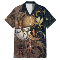 Hawaii Makahiki Family Matching Puletasi and Hawaiian Shirt Polynesian Sky And Earth DT05 Dad's Shirt - Short Sleeve Gold - Polynesian Pride