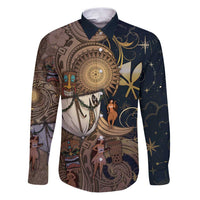 Hawaii Makahiki Family Matching Puletasi and Hawaiian Shirt Polynesian Sky And Earth DT05 Dad's Shirt - Long Sleeve Gold - Polynesian Pride