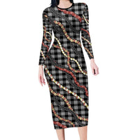 Hawaii Palaka Niihau Shell Lei Family Matching Long Sleeve Bodycon Dress and Hawaiian Shirt Tropical Island Plaid Patterns