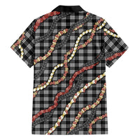 Hawaii Palaka Niihau Shell Lei Family Matching Off Shoulder Maxi Dress and Hawaiian Shirt Tropical Island Plaid Patterns