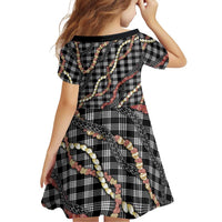 Hawaii Palaka Niihau Shell Lei Family Matching Off Shoulder Short Dress and Hawaiian Shirt Tropical Island Plaid Patterns