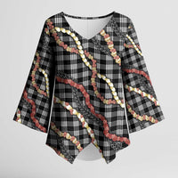 Hawaii Palaka Niihau Shell Lei Kimono Sleeve Blouse Tropical Island Plaid Patterns DT05 Female Black - Polynesian Pride