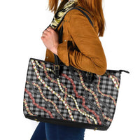 Hawaii Palaka Niihau Shell Lei Leather Tote Bag Tropical Island Plaid Patterns DT05 Black - Polynesian Pride