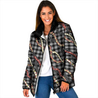 Hawaii Palaka Niihau Shell Lei Padded Jacket Tropical Island Plaid Patterns DT05 Women Black - Polynesian Pride
