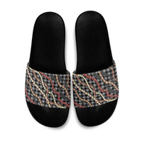 Hawaii Palaka Niihau Shell Lei Slide Sandals Tropical Island Plaid Patterns DT05 Black - Polynesian Pride