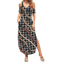Hawaii Palaka Niihau Shell Lei Summer Maxi Dress Tropical Island Plaid Patterns DT05 Women Black - Polynesian Pride