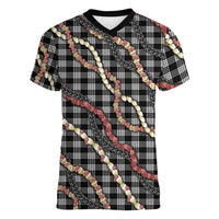 Hawaii Palaka Niihau Shell Lei Women V-Neck T-Shirt Tropical Island Plaid Patterns DT05 Female Black - Polynesian Pride